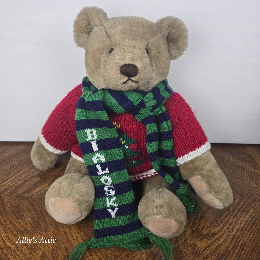 1982 Gund Bialosky Teddy Bear Plush Christmas Sweater Vintage Jointed Large 19"